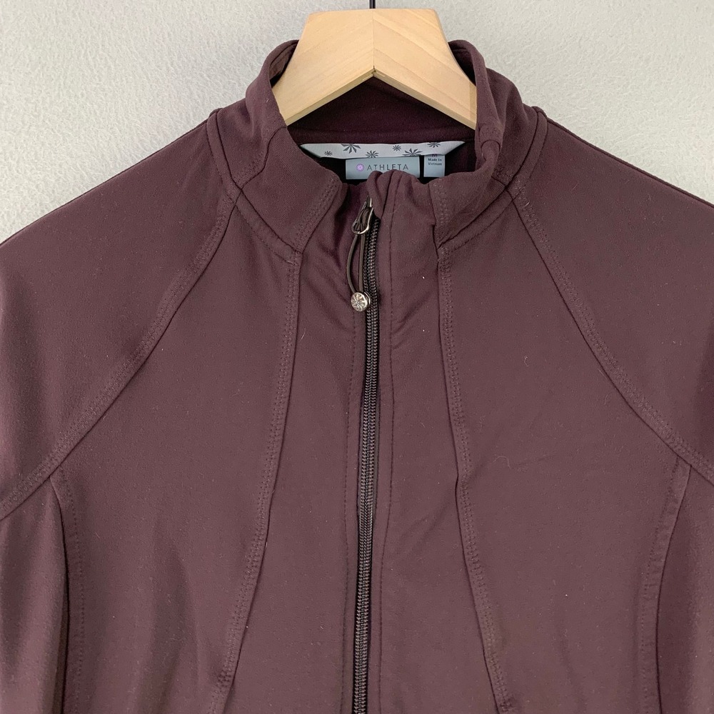 Athleta Full Zip Define Jacket Women Medium Burgundy Athletic Thumbholes Supplex